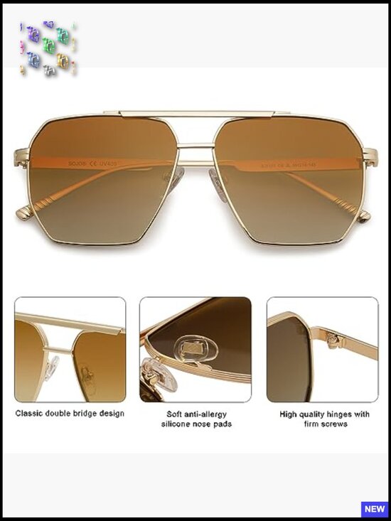 Retro Oversized Square Polarized Sunglasses Classic Metal Frame UV Protection main image 6